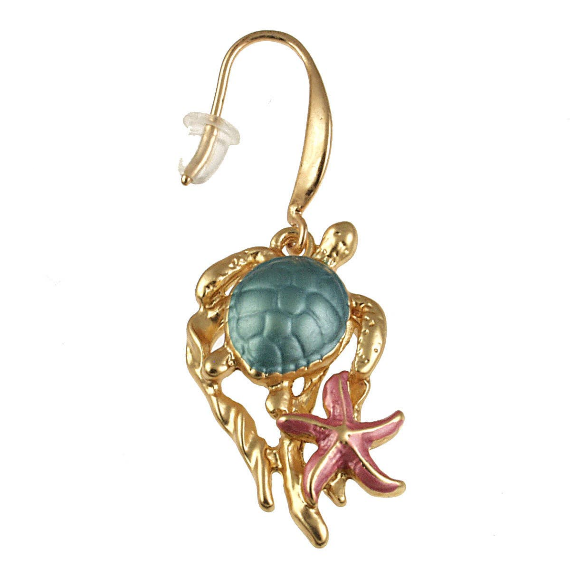 Aqua And Gold Sea Turtle and Shells Earrings by Origin Jewelry