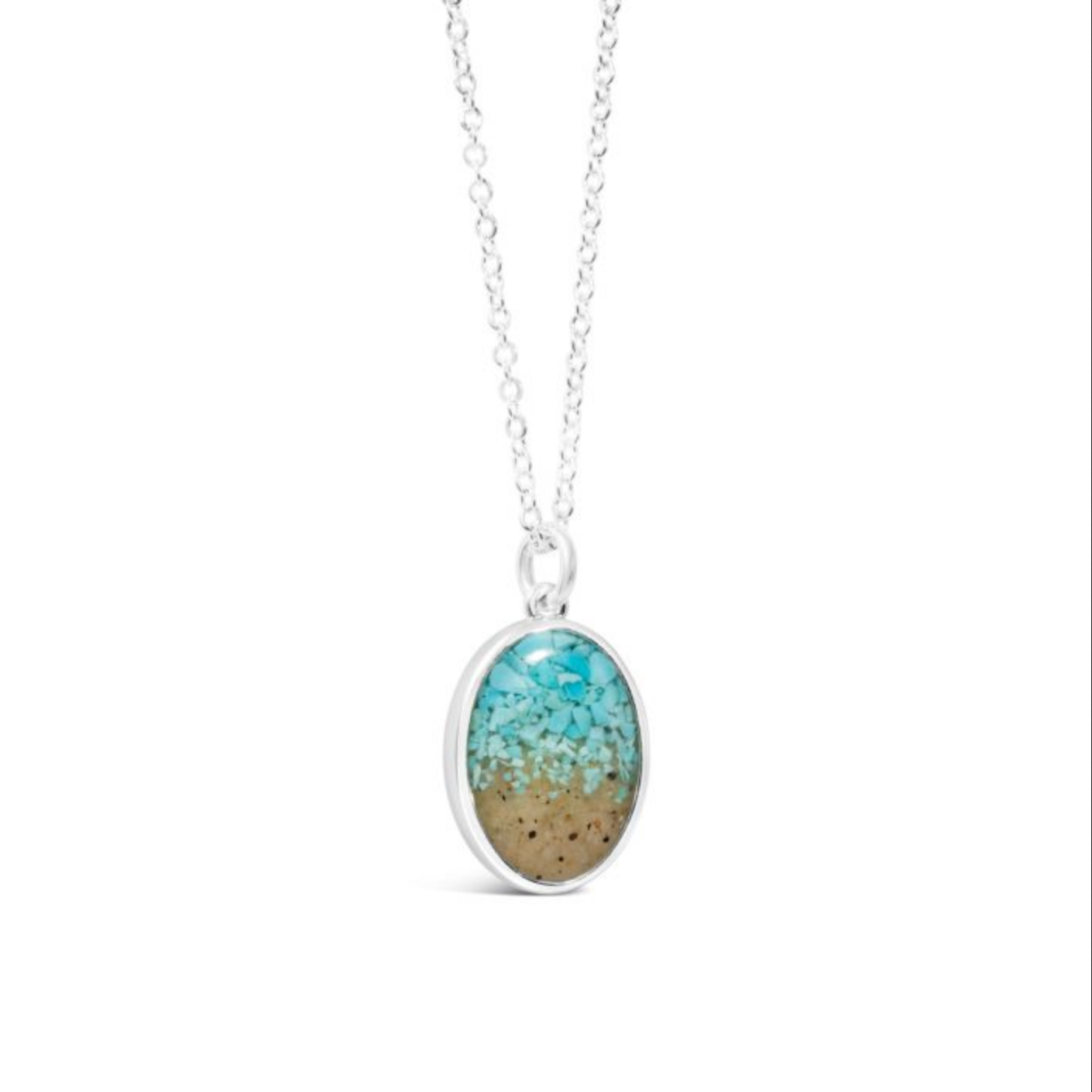 Explorer Oval Gradient Necklace - Silver - Turquoise and Hatteras
